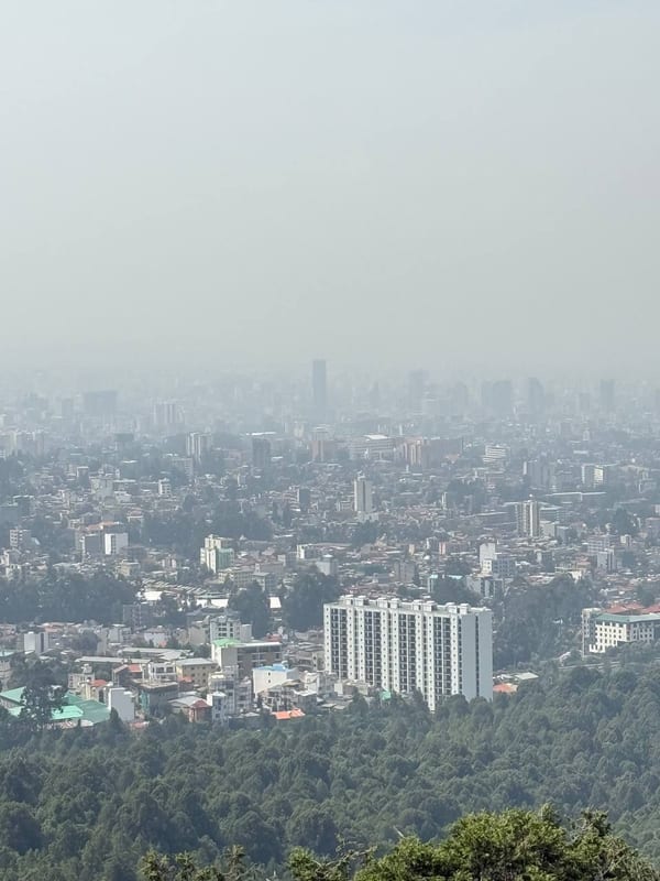 Addis Ababa in haze, seen from the forest above it