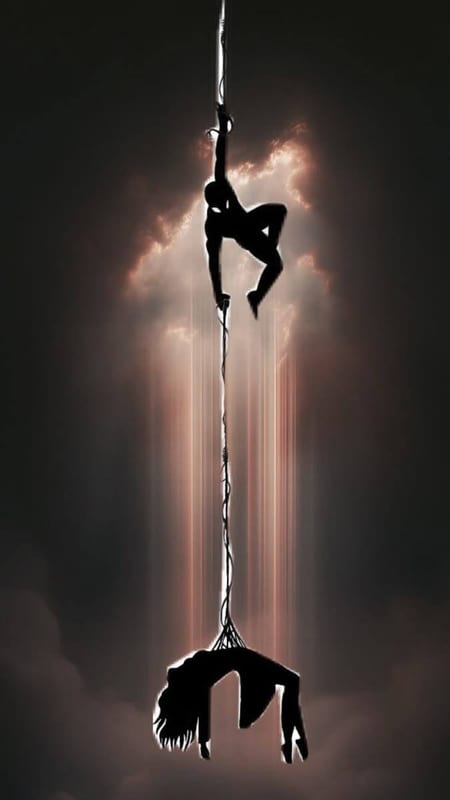 Spider-Man hanging upside down from a web, his reflection below