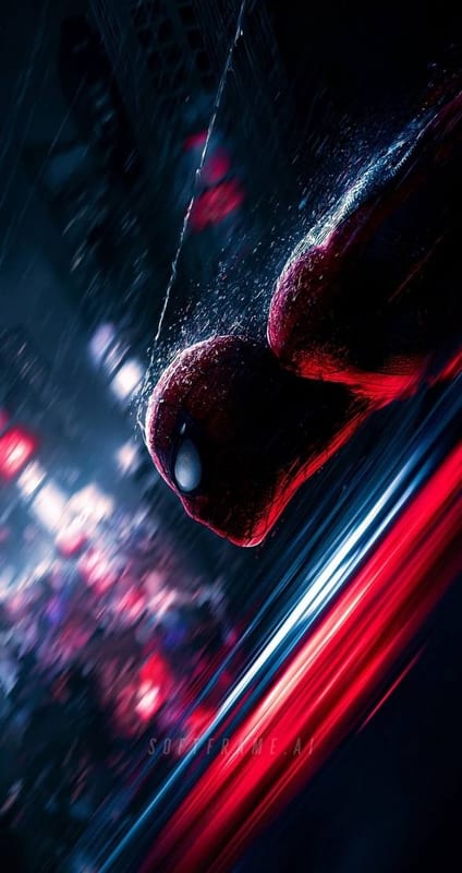 Spider-Man in a blur of red and blue light