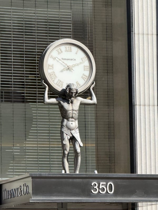 The Atlas clock over Tiffany & Co. at 350 Post Street