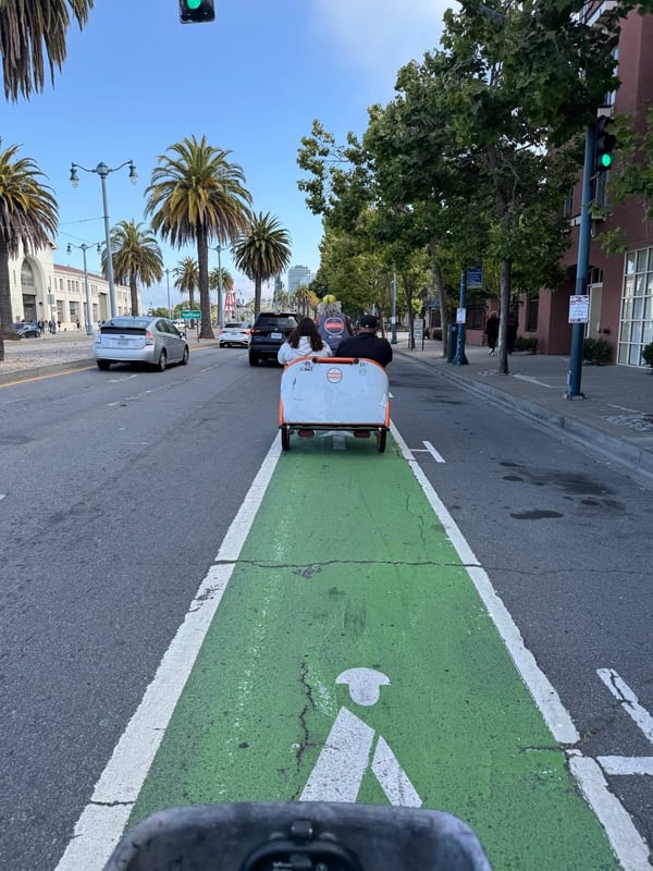 A green bike lane along the waterfront