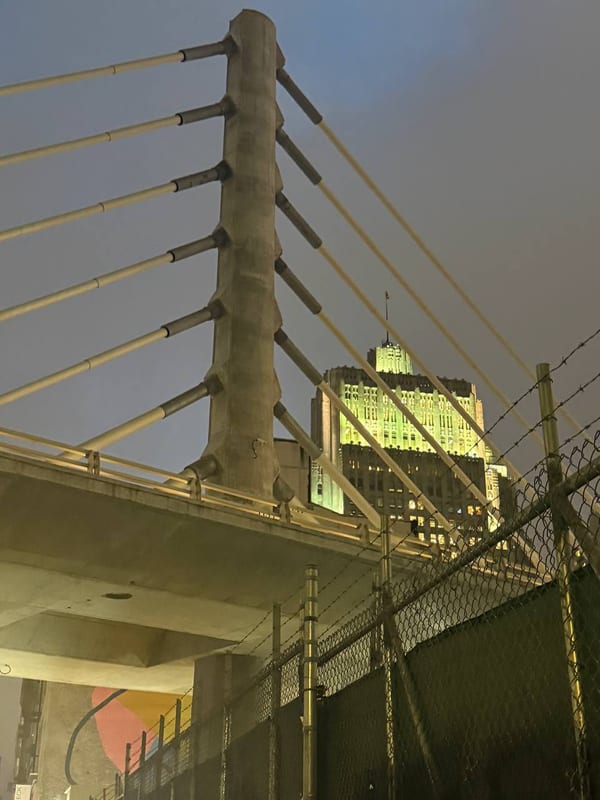 The transit center bridge at night