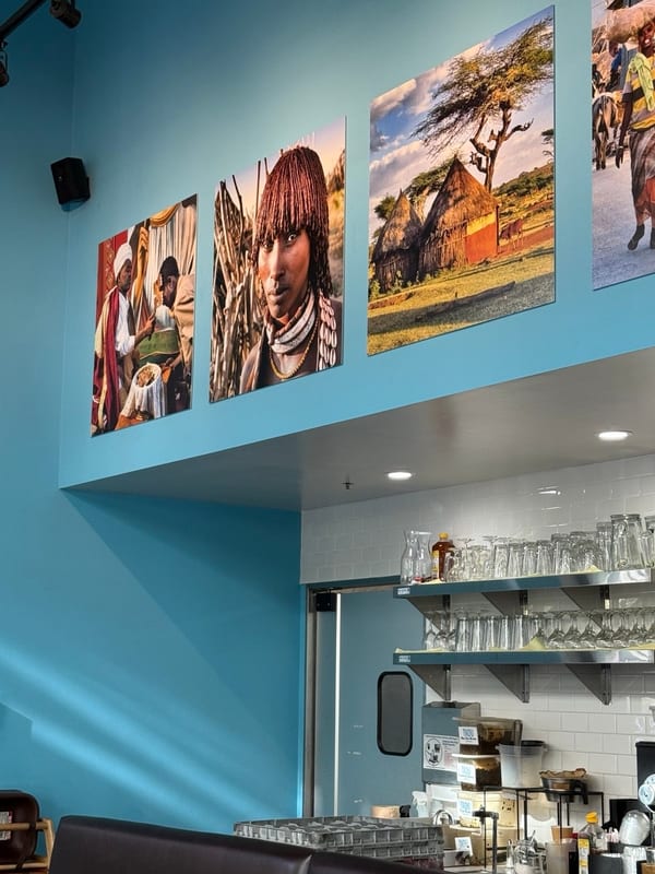 Photographs of Ethiopia on the wall of a café