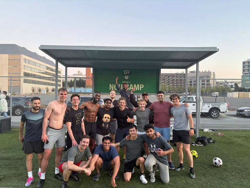 The football crew after a game on the Nou Camp field