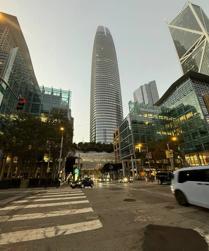Salesforce Tower at the end of the street